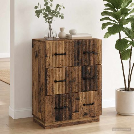 Armoire à tiroirs en bois d’ingénierie, 3 tiroirs, bois ancien, 66 x 34,5 x 87 cm - PANGIVO (1/5)
