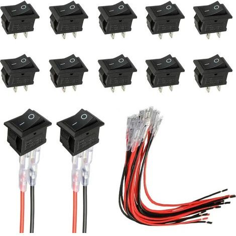 Mini-SPST-2-Pin-Kippschalter, schwarz, mit integrierter Verdrahtung – 10er-Packung für Elektronikmontage und DIY-Projekte (1/4)