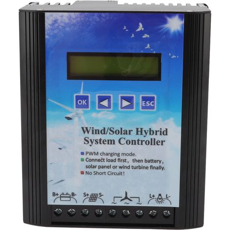 Régulateur de charge hybride éolien solaire 24V-48V PWM avec écran LCD, en alliage d'aluminium multifonction