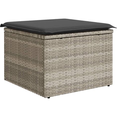 Tabouret de jardin, Pouf de jardin,Repose-pied coussin gris clair 55x55x37cm résine tressée CFW35992 (1/5)