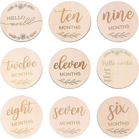 CREA 14pcs Baby Monthly Cards Wooden Milestone Discs Baby First Year Growth Photo Commemoration Props (1/5)