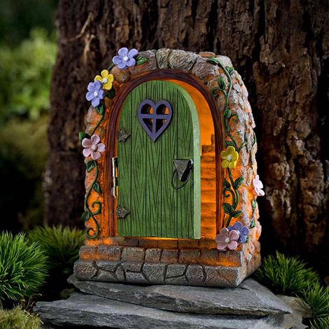 Portes Fenêtre Fée Lampe Solaire Miniatures Lumineux 3 D Statues Arbre Fée GNOME Elfe Fenêtre Porte Miniature Exterieur d arbre (1/4)