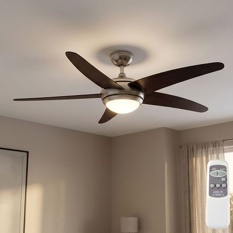 Deckenventilator Raumkühler Deckenleuchte Lüfter Wohnzimmerlampe Ventilator mit Fernbedienung, braun silber, 3 Geschwindigkeiten, 1x E14,132 cm (1/5)