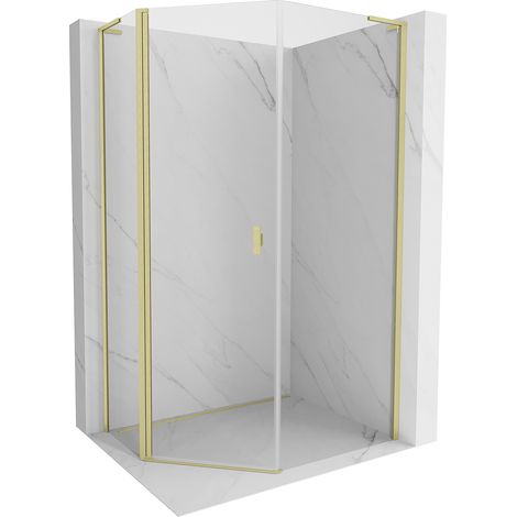 Mexen Mist L cabina de ducha pentagonal asimétrica abatible 80x100 cm, transparente, oro cepillado - 8A8L-080-100-55-00 (1/5)