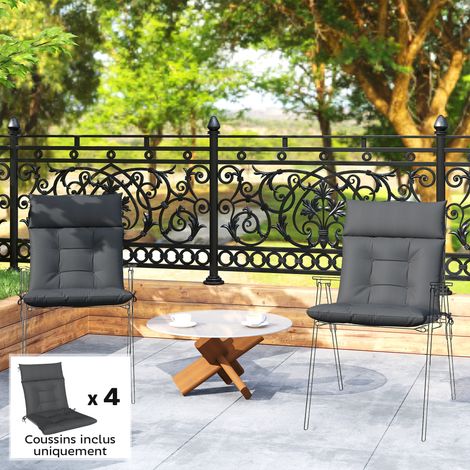 Lot de 4 coussins pour chaises de terrasse, résistants à l'eau, antidérapants, avec liens, 112x53cm, Gris Foncé