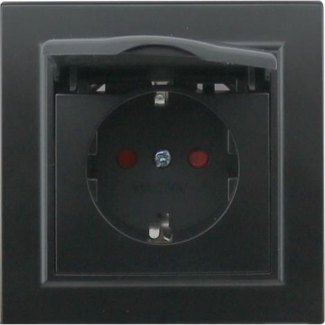 IluminaShop - Enchufe Empotrable Tipo F Schuko Negro con Tapa 16A Marco Incluido IP44 Serie wLine (1/3)