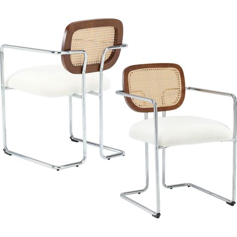 Sillas de Comedor Juego de 2 en piel Sintética Tapizado Sillas de Esquina con Estructura de Metal Sillones de Ocio para Restaurante de Cocina, Blanco, Wahson
