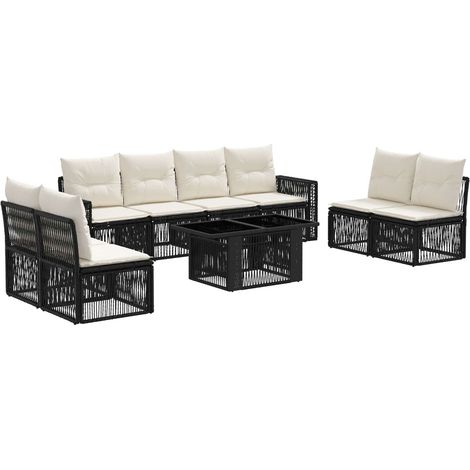 Conjunto de sofás de jardín 9 uds. Negro y Blanco Crema vidaXL (1/5)