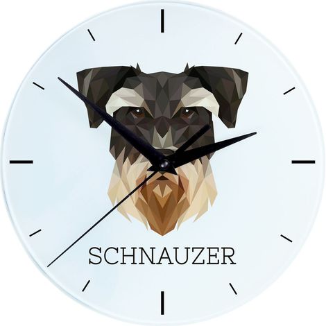 Schnauzer, Schnauzer: reloj de pared geométrico con foto e inscripción de Art-Dog (1/4)