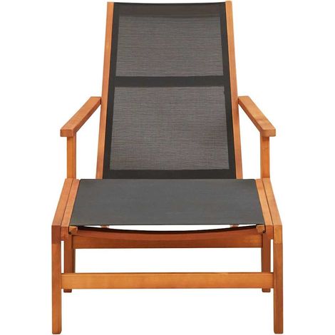 vidaXL Silla de jardín con reposapiés madera de eucalipto y textilene (1/2)