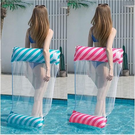 Bleu et rose , Hamac Flottant Gonflable lit Flottant Polyvalent hamac de Natation 4 en 1 (Selle, Chaise Longue, dériveur, hamac), buse Anti-Fuite, Plage de scellement Solide et Tapis de Piscine (1/5)