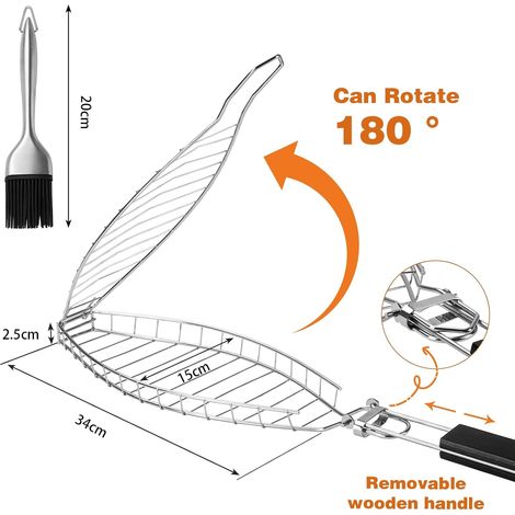Grille Poisson pour Barbecue, Grill pour Barbecue en Acier Inoxydable avec Brosse à Huile, pour Barbecue à Poisson, Steak de Ailes de Poulet (1/4)