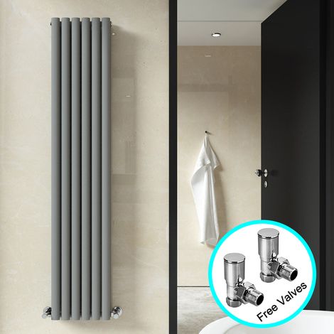 ELEGANT Anthracite Vertical Designer Radiator Low Carbon Steel Radiator Oval Double Radiator 1800x360mm and Free Valves (1/5)