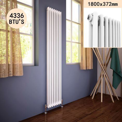 ELEGANT 1800 x 372 mm Traditional Radiator Cast Iron Style Radiator White Double Vertical Column Radiators (1/5)