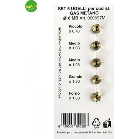 Set di 5 ugelli Handy in ottone per cucine a gas metano