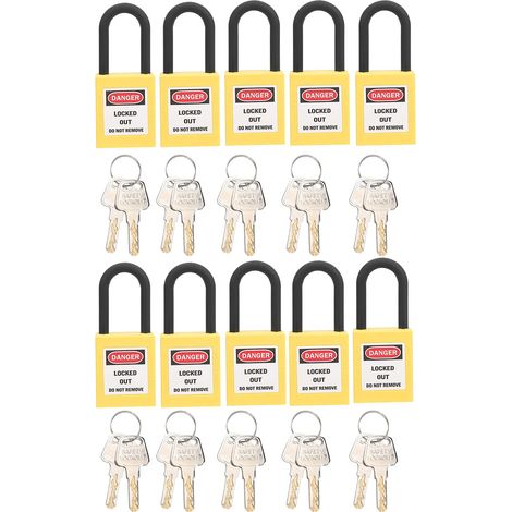 Verrou de Consignation, Cadenas de Sécurité en Nylon 38 Mm pour Site Industriel, Ensemble de Cadenas de Sécurité avec 2 Clés par Serrure, 10 Ensembles(Jaune) (1/5)