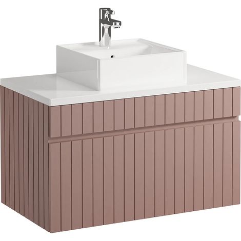 Mobile per bagno sospeso scanalato con lavabo da appoggio 80 cm Rosa - SATARA (1/5)