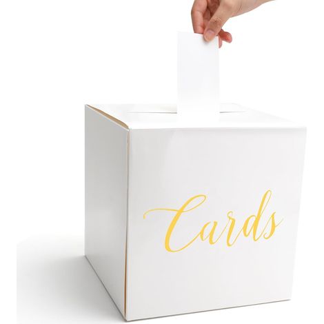 HENGBIRD Wedding Box 22 x 22 x 22 cm with Slot – Solid Cardboard Wedding Card Box with 10 Blank Cards – Wedding Gift Box for Envelopes, Messages and Money (1/5)