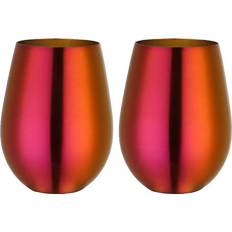 Stielloses Weinglas aus Edelstahl, tragbarer Outdoor-Becher – 2er-Set Metallgläser – Zauberrot