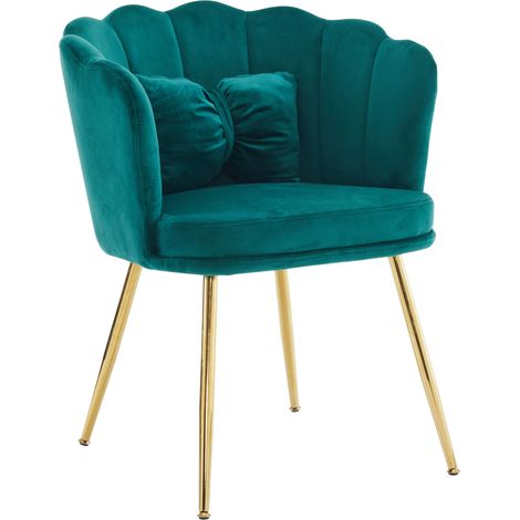 Fauteuil de salon moderne en velours, fauteuil baignoire confortable rembourré, chaise décorative avec dossier en pétales, pieds métalliques dorés et coussin papillon pour chambre/salle à manger