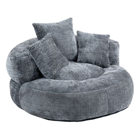 Canapé paresseux gris chenille, haut dossier, 3 coussins inclus