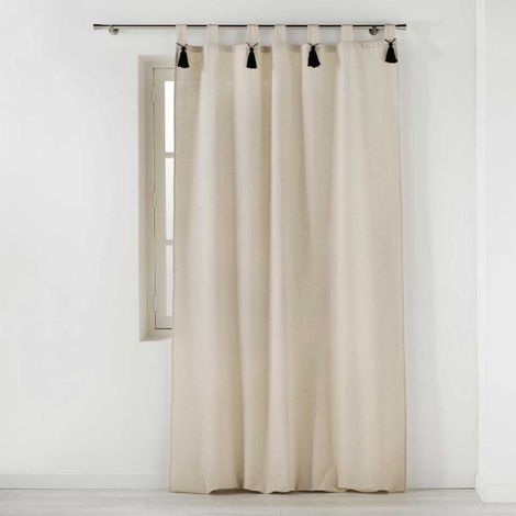 Paris Prix – Rideau occultant à passants 140x240cm – 52% polyester, 36% coton, 5% viscose – Design uni naturel avec pompons (1/3)