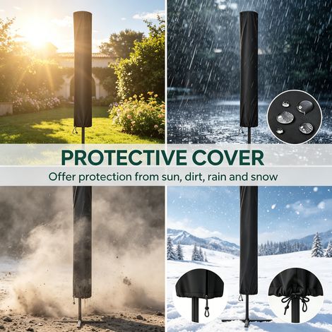 3 x 2m Garden Parasol with 24 Solar LED Lights & Free Parasol Cover, Black Outdoor Patio Market Umbrella for Garden Backyard Commercial Use (1/5)