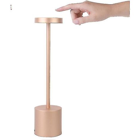 Wiederaufladbare kabellose LED-Nachttischlampe, kleine goldene Stahl-Schreibtisch-Stehlampe, 3 Lichtintensitäten, modernes Design für Hotel, Restaurant oder Schlafzimmer, Kupfer-Finish. (1/4)