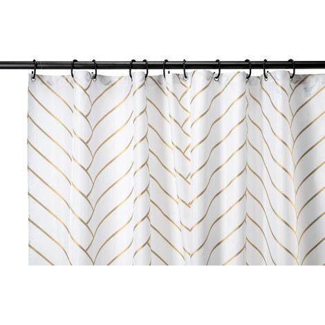 Croydex Waterproof Shower Curtain, Gold Chevron Pattern, 180 x 180cm (1/4)