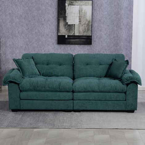 Canapé chenille 213 cm,coussins double couche (mousse mémoire+ressorts),canapé 2 places pour petits salons,appartements,bureaux-Ha