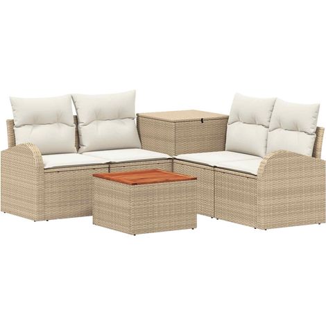 Sofa Set 6 stk. Beige und Cremeweiß Polyrattan und Stahl vidaXL (1/5)