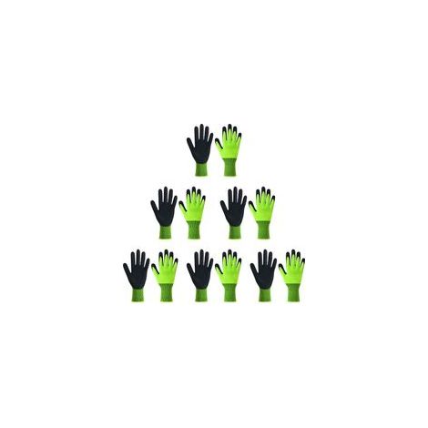 Lot de 6 paires de gants de jardinage verts pour terrasse, pelouse et jardin, ainsi que pour le désherbage et le travail en extérieur. (1/5)