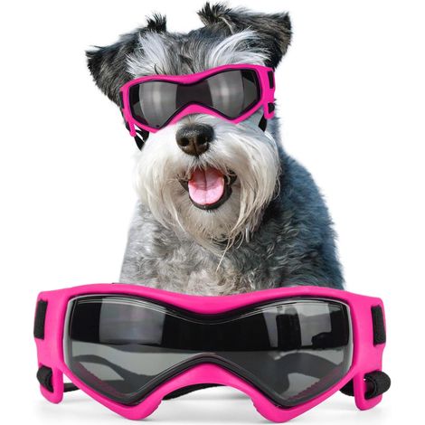 BEBUSINGOTO Gafas de sol para perros de raza mediana, con protección UV, para perros pequeños y medianos, resistentes al viento, antivaho y antinieve, fáciles de usar y ajustables (rosa) (1/4)
