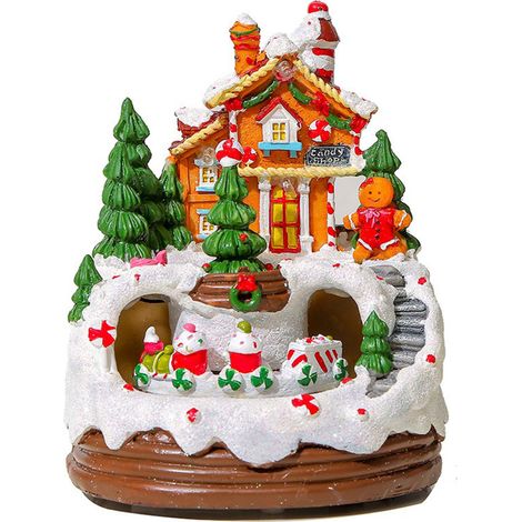Maison De Village De Noel En Resine Avec Eclairage Et Musique, Decoration Festive Pour La Maison (1/2)