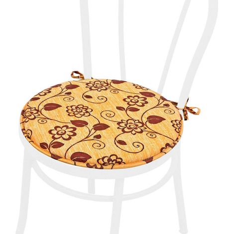 Cuscino Sedia Rotondo Morbido Lavabile Laccetti Fissaggio Fiori Vettoriali 100% Made In Italy - Giallo