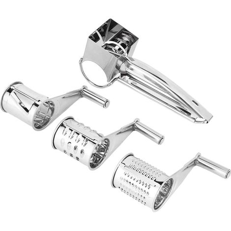 Rallador de queso manual de acero inoxidable, rebanador giratorio portátil, molinillo para rallar quesos duros, chocolate, frutos secos, utensilio de cocina para fiestas, postres y restaurantes. (1/5)