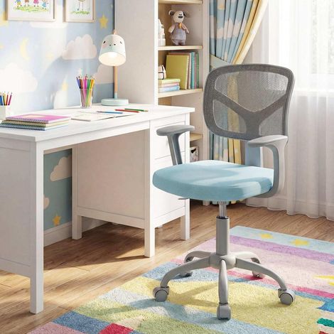 Pour Enfant et Ado dès 3 Ans Fauteuil de Bureau Pivotant Chambre et Devoirs Dossier Maille Ergonomique Coussin Amovible Bleu (1/5)