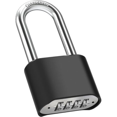royaluxe-Cadenas Code 4 Chiffres, 52mm Cadenas Extérieur Etanche, Robuste et Antivol, 8mm Loquet Cadenas à Combinaison, Exterieur Serrure Porte de Garage, pour Cours, Porte, Clôture, Casier - Long