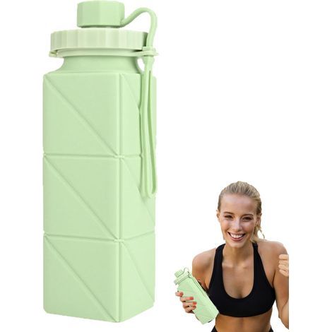 Gourde pliable d'extérieur, gobelet pliable carré Gourde pliable carrée en silicone 600 ml (verte) (1/5)