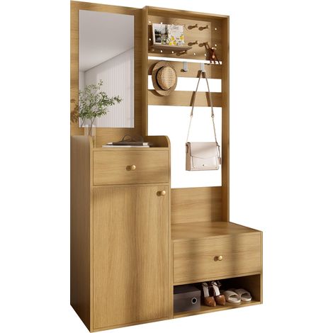 Armoire compacte, étagère d'entrée multifonctionnelle et moderne – élégant meuble de rangement couleur bois avec réglables