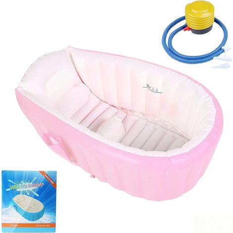Baignoire Gonflable pour Bébé, Baignoire Portable de Voyage pour Bébé, Bébé Bain Infantile avec Pompe à Air, Mini Piscine Gonflable pour Nouveau-né, Tout-petit, Enfant -Rose (1/5)