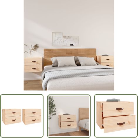 The Living Store Wand-Nachttische 2 Stk. 50x36x40 cm - Wand-Nachttisch - Kiefernholz Möbel - Wohnzimmer Deko - Schlafzimmer Einrichtung - Regal (1/5)