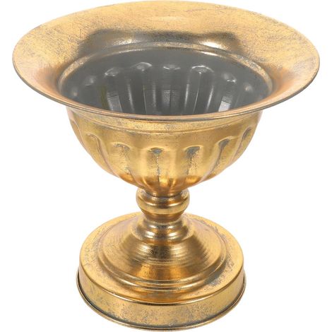 Vase Trompette Vintage en Métal Doré 20 Cm Hauteur X 25 Cm Diamètre, Jardinière Décorative D'urne pour Centre de Table, Pot Fleurs Intérieur Extérieur, Décoration Mariage et Fête (1/5)