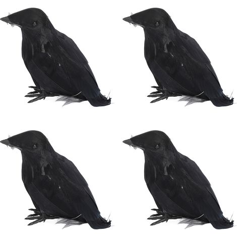 4-teiliges Halloween-Dekorationsset mit Krähen aus simulierten schwarzen Federn, realistische Krähenornamente für Foto-Requisiten, Büro und Außenbereich (1/5)