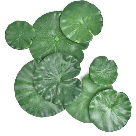Lot de 8 plantes pour bassin, feuilles de lotus artificielles de 4 tailles différentes, ornements flottants en mousse, feuillage pour bassin, feuilles de nénuphar (1/5)