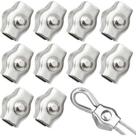 Serre Cable Acier,10 Pièces Pince Câble Métallique,Serre Câble M3,Serre Cable Acier,Serre Câbles en Acier Inoxydable,Simplex Clips pour Les Chantiers de Construction et Les Navires (1/4)