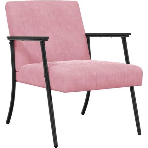 Chaise design à accoudoirs en velours rose – Assise confortable 59 x 75 x 78 cm – Siège élégant pour salon, chambre ou bureau (1/5)