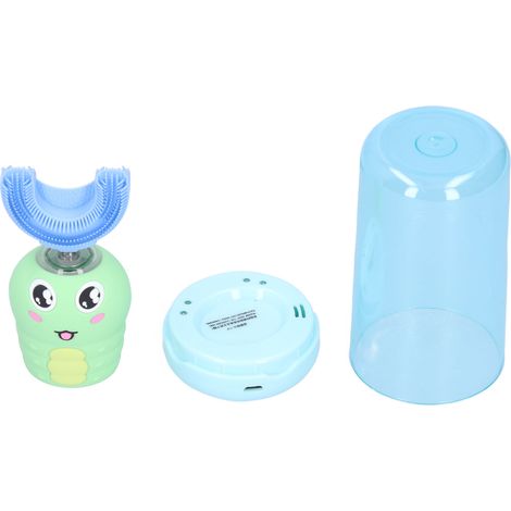 Brosse à dents électrique en silicone en forme de U pour enfants, avec commande vocale intelligente, pour un soin bucco-dentaire optimal (verte). (1/5)