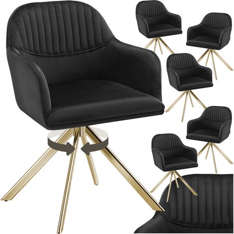 Lot 6 chaises pivotantes à 360° en velours avec rembourrage noir/or (1/5)