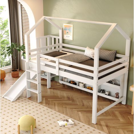 Letto bimbi 90x200 cm in legno/MDF bianco con scivolo, senza materasso – MEUBLIV (1/5)